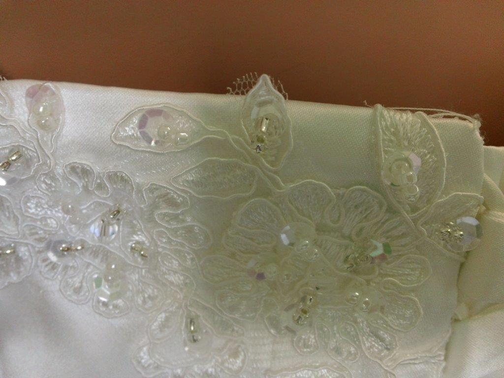 Ivory and wine wedding dress.