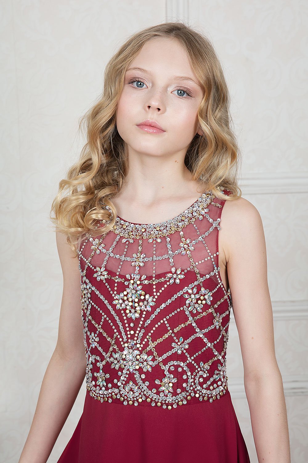 burgundy chiffon junior bridesmaid dress