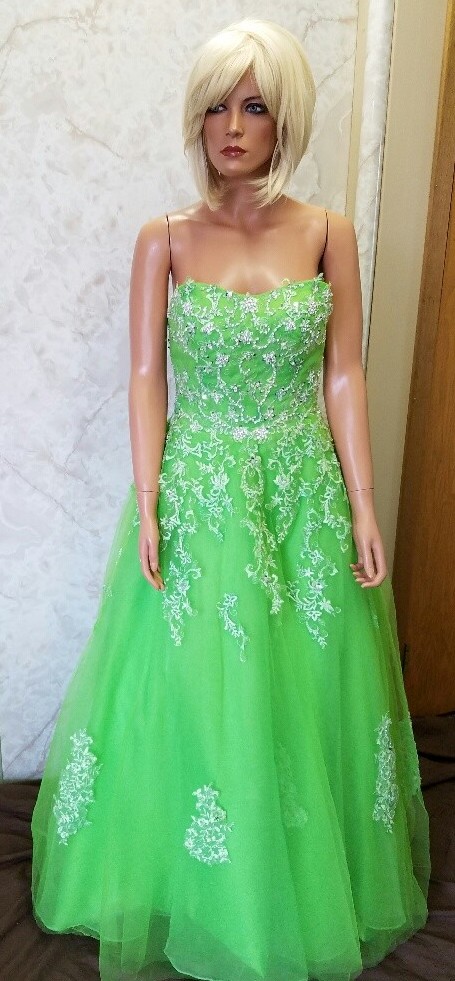 GREEN GOLD Long Formal Prom Pageant Sequin Evening Wedding Gown Dress M 6/8  | eBay