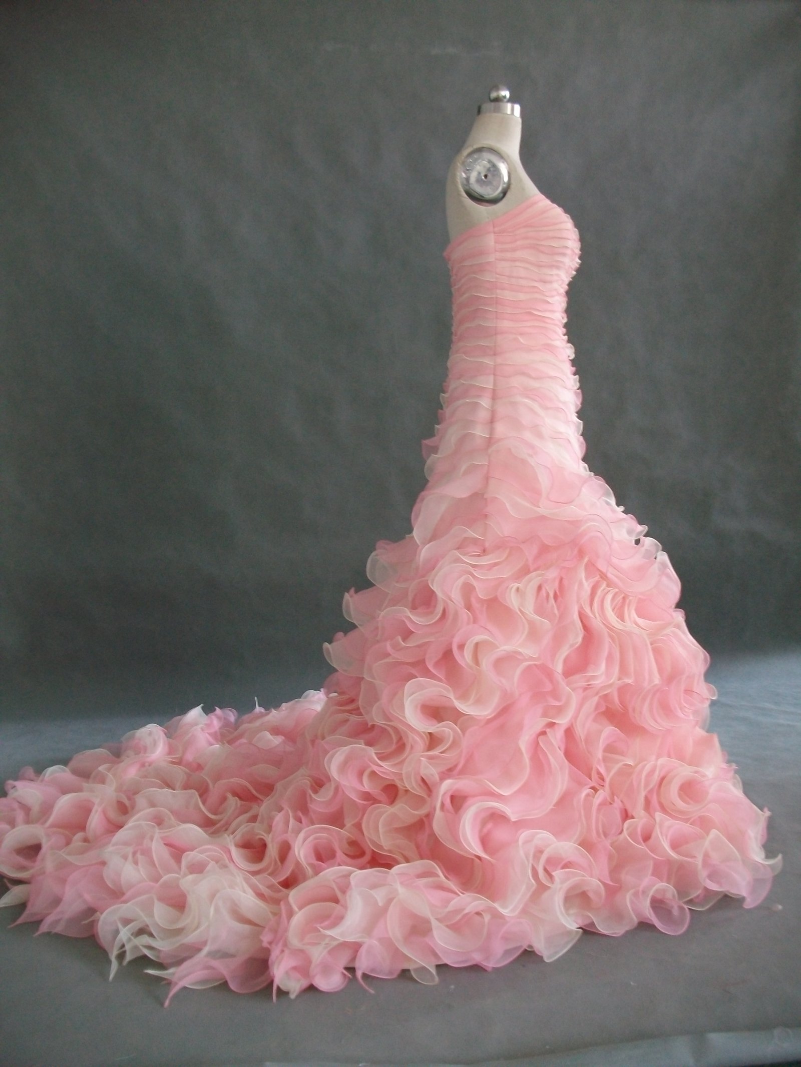 wedding dress with asymmetrical pleated bodice