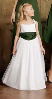 white and green flower girl dress