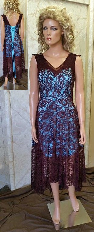 brown and pool blue lace bridesmaid dresses