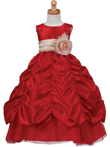 Red taffeta dress with sheared skirt