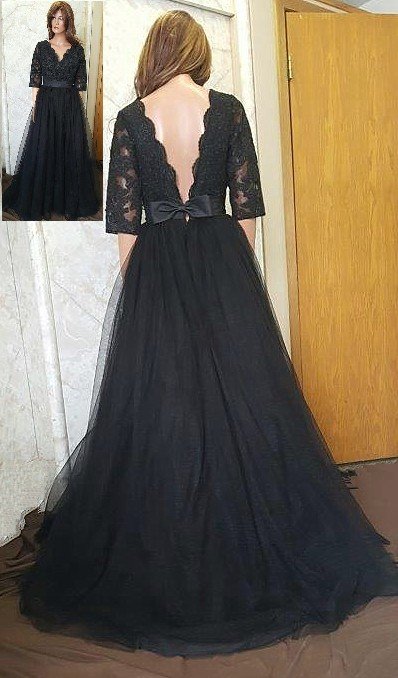 black lace prom dress