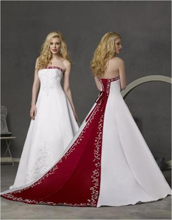Gorgeous Red and White Lace Organza Wedding Dress Strapless #OPH1359 $260.9  - GemGrace.com