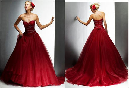 strapless sweetheart neckline red wedding dress