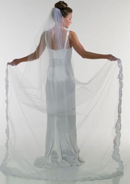 Floor Length Veil, 1 Tier with Lace applique Edge