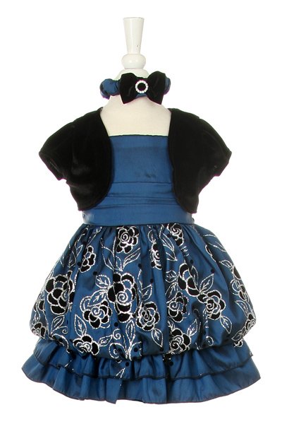 Teal infant dress with velvet jacket