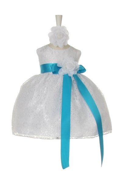 baby dress with turquoise sash
