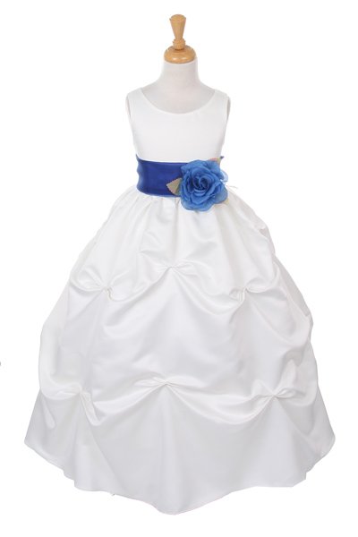 cheap white flower girl dresses with blue sash