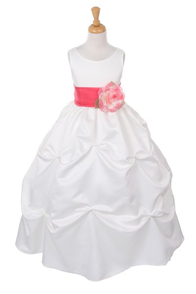 cheap white flower girl dresses with coral sash