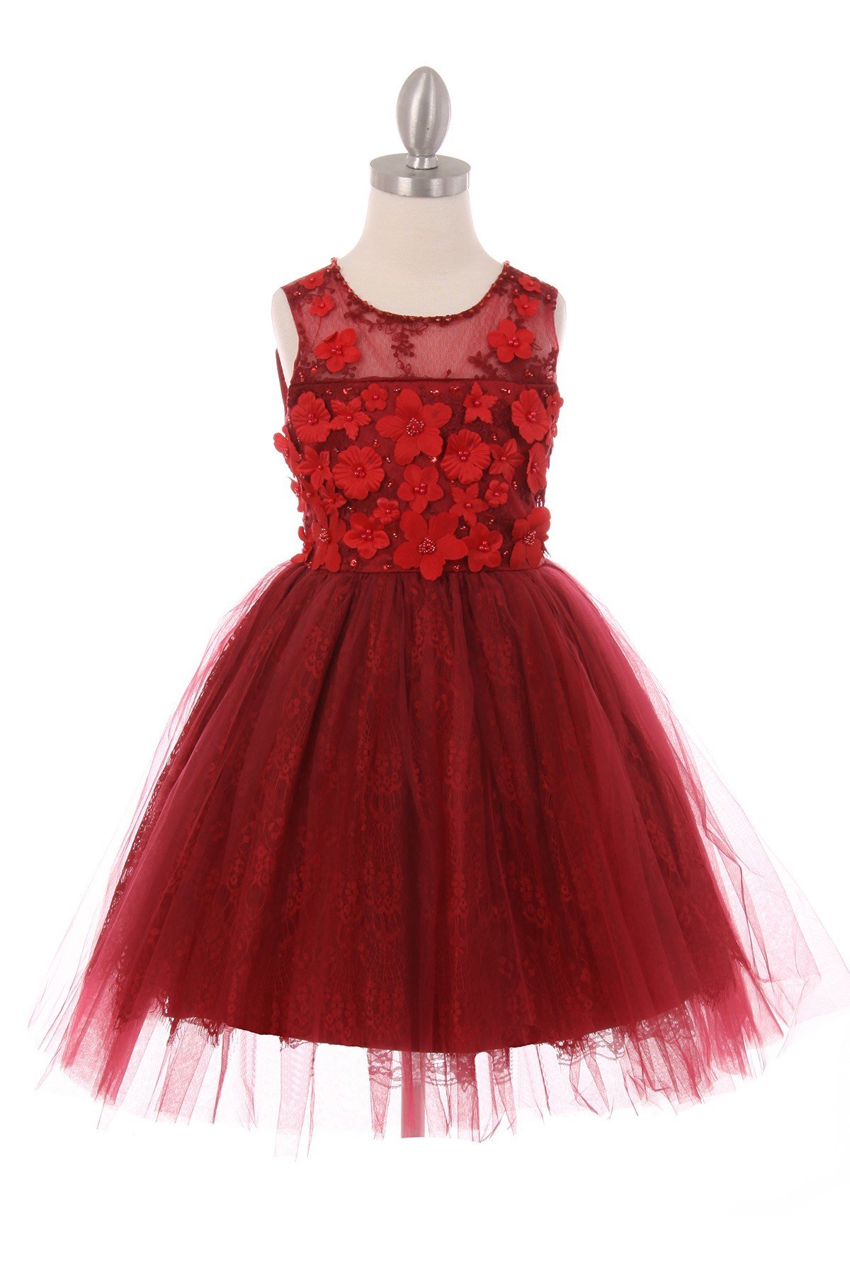 3d flower dress burgundy