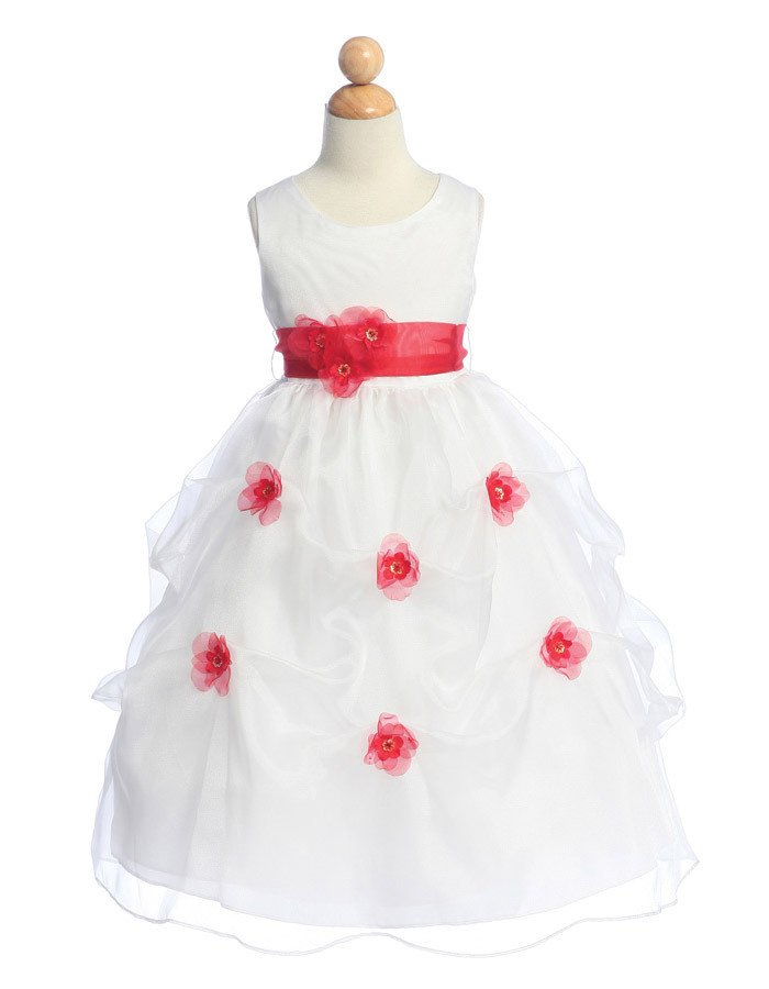 White and Red t-length pickup dress