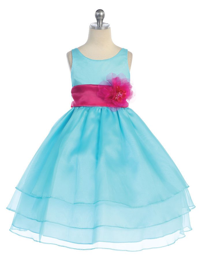 aqua and fuschia flower girl dress