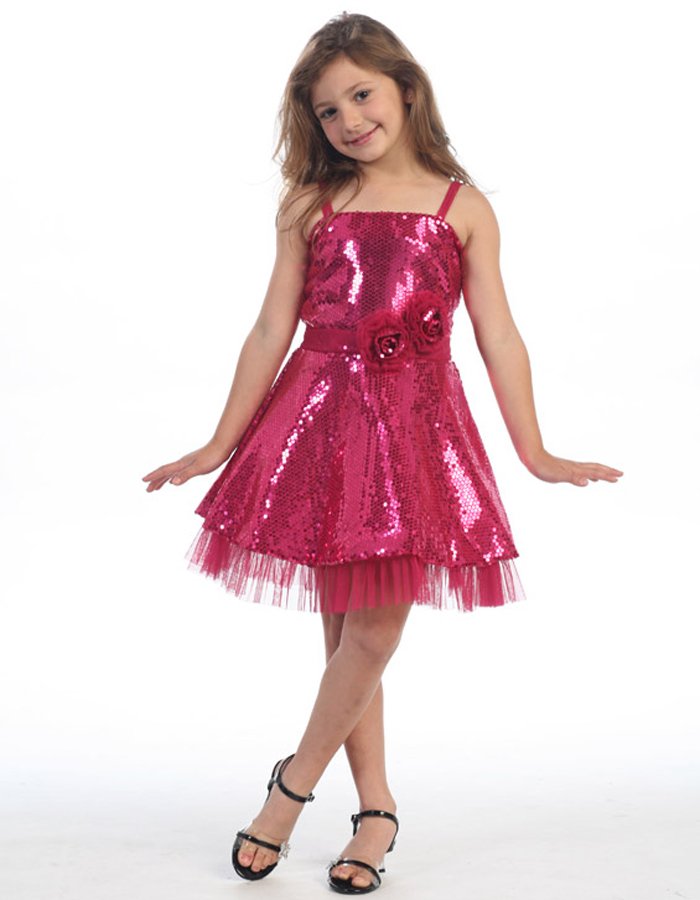 fuschia Kids spaghetti strap sequin dresses