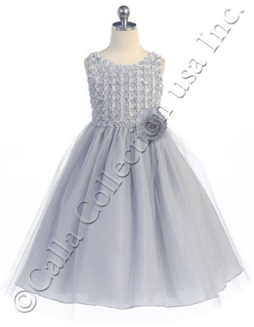 girls silver floral bodice dress