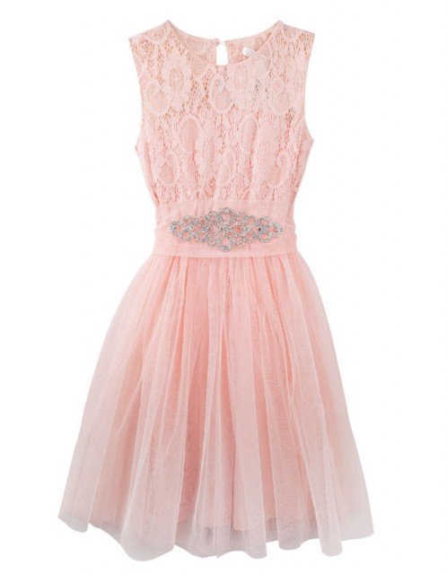 girls pink dress with lace bodice