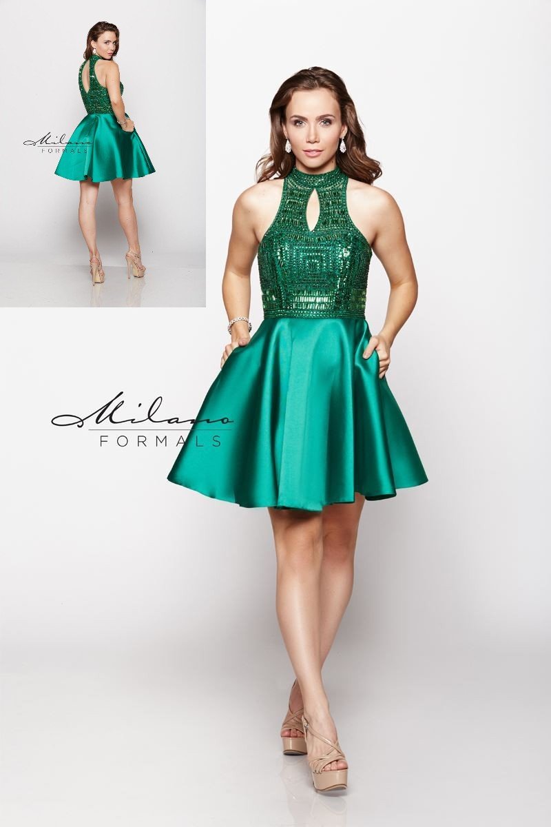 Emerald green short crop top dress for Prom