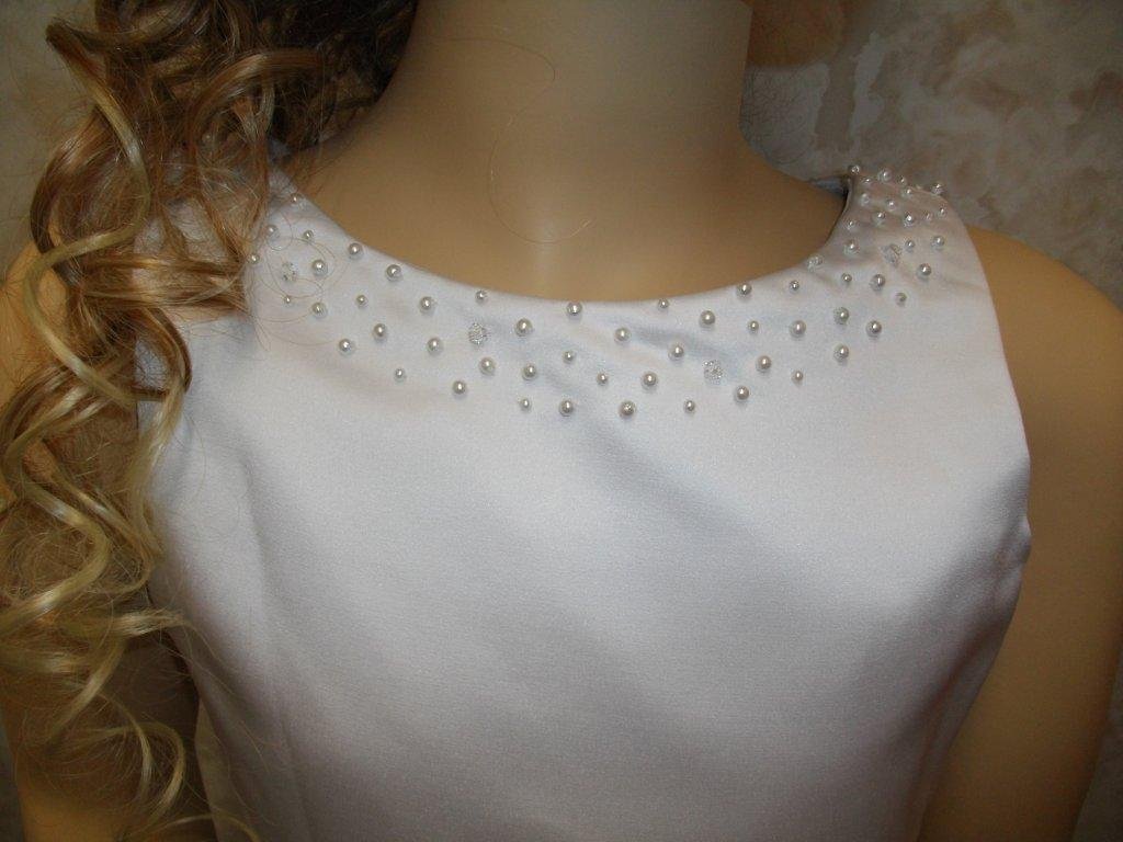 White Satin beaded long formal gown