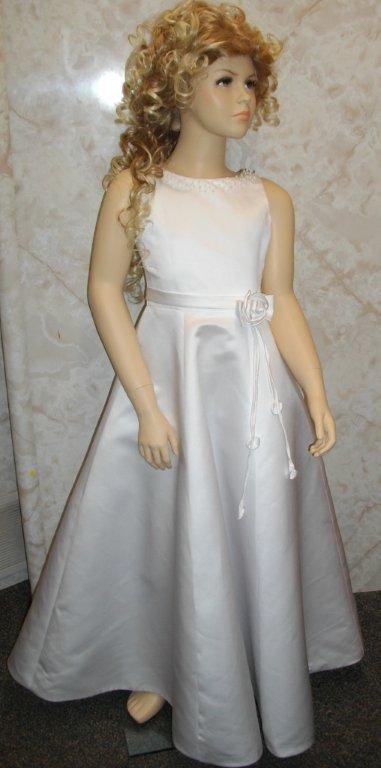 White Satin beaded long formal gown