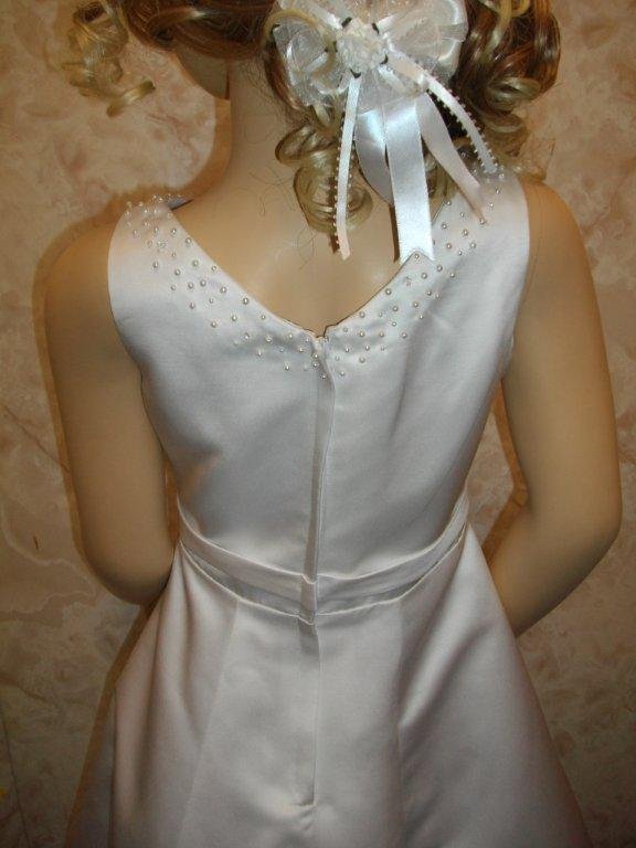 White Satin beaded long formal gown