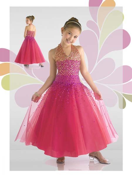 little girls sequined halter pageant gown