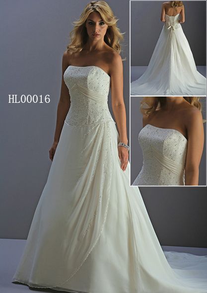 strapless inverted basque wedding gown