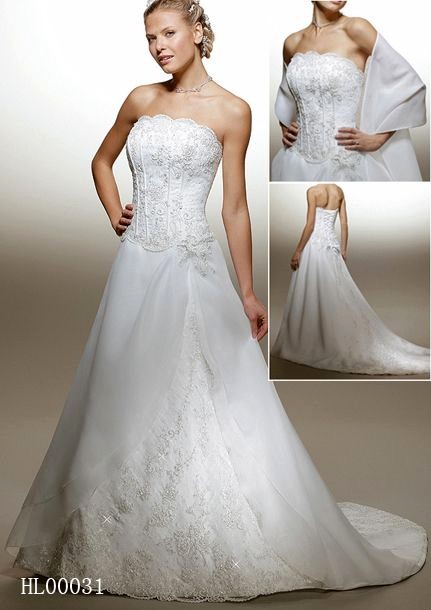 strapless fitted bodice a line wedding gown