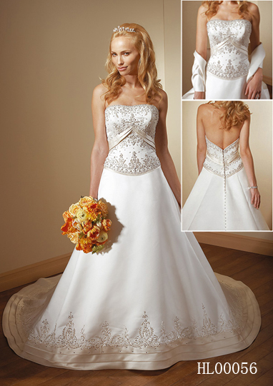 embroidered satin wedding gown
