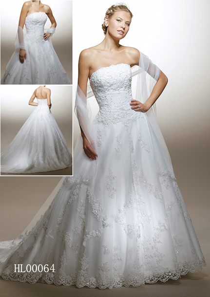 Strapless bridal gown with lace overlay