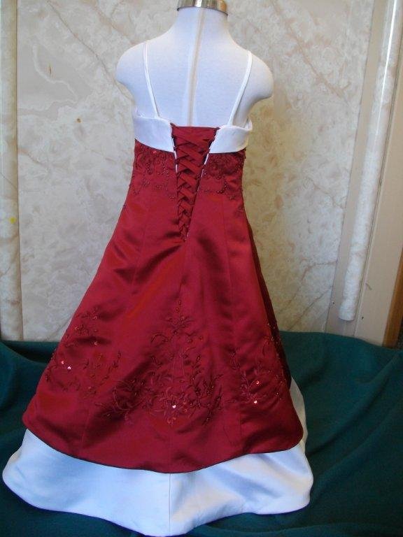 apple red and white flower girl dresses with embroidery