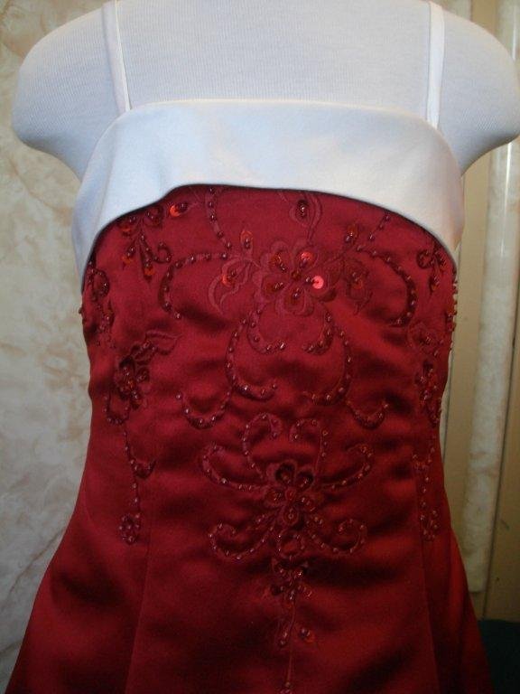 apple red and white flower girl dresses with embroidery