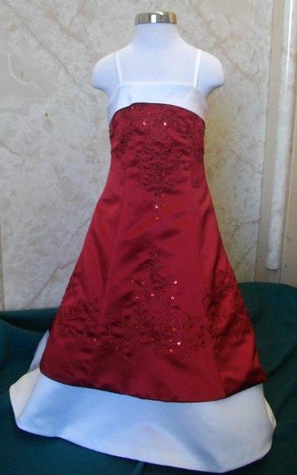 apple red and white flower girl dresses with embroidery