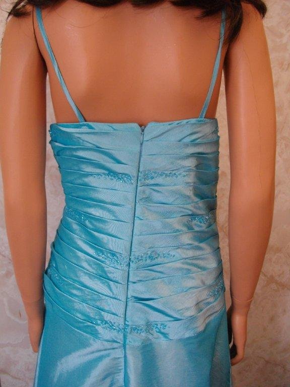 pool blue spaghetti strap beaded dress