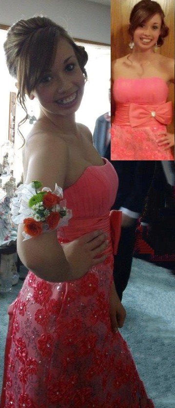 coral ribbon embroidered prom dress