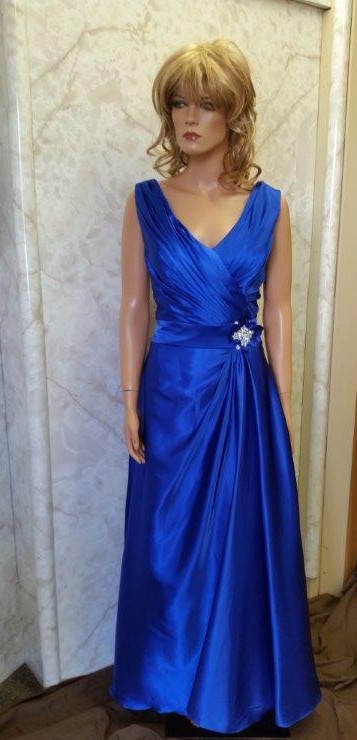 Blue silk bridesmaid dress.