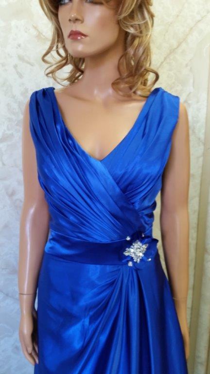 Blue silk bridesmaid dress.