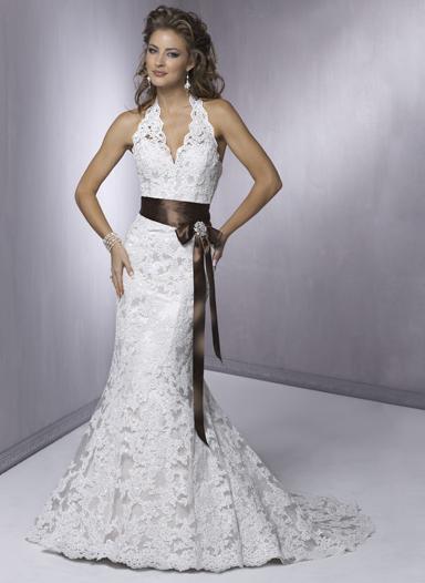 White Lace Halter Wedding Dresses