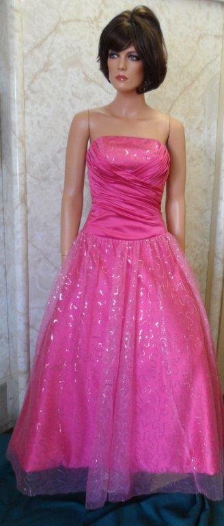 pink long strapless sequin prom dress