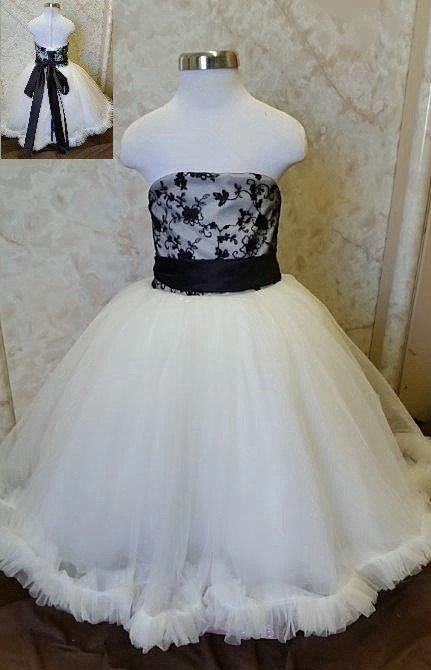 ivory and black lace flower girl dress