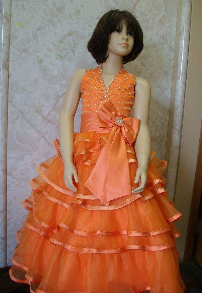 little girls orange halter pageant dress