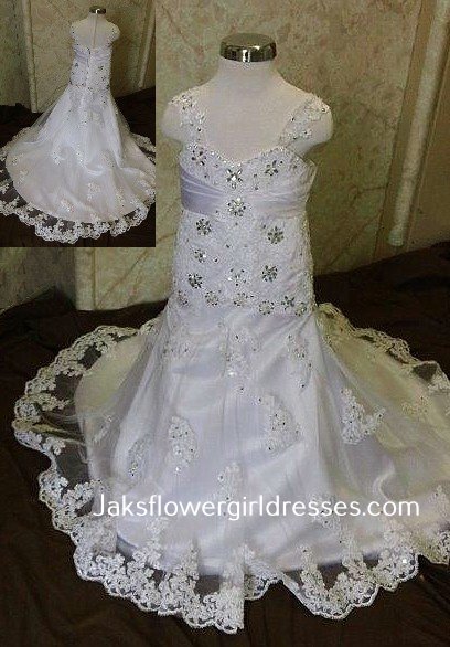 Lace and crystal flower girl dress