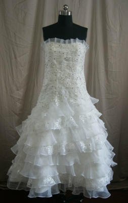 Tiered Ball Gown with Beaded Lace Appliques