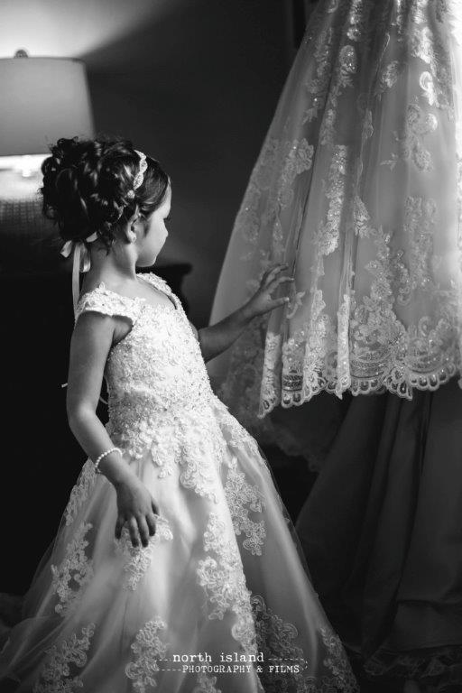 bride and matching flower girl dresses