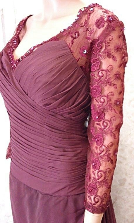 Chiffon Burgundy Lace Wrap Mother of the Bride Dress