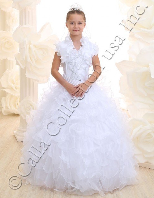 halter communion dress with ruffles