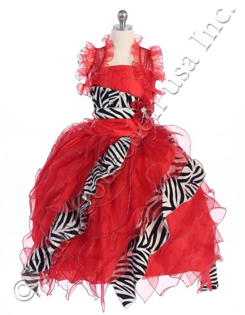 red Zebra print girls pageant dresses