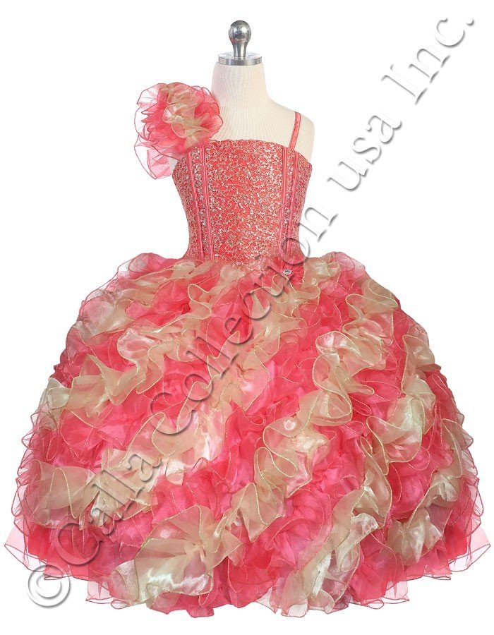 coral and gold pageant dresses