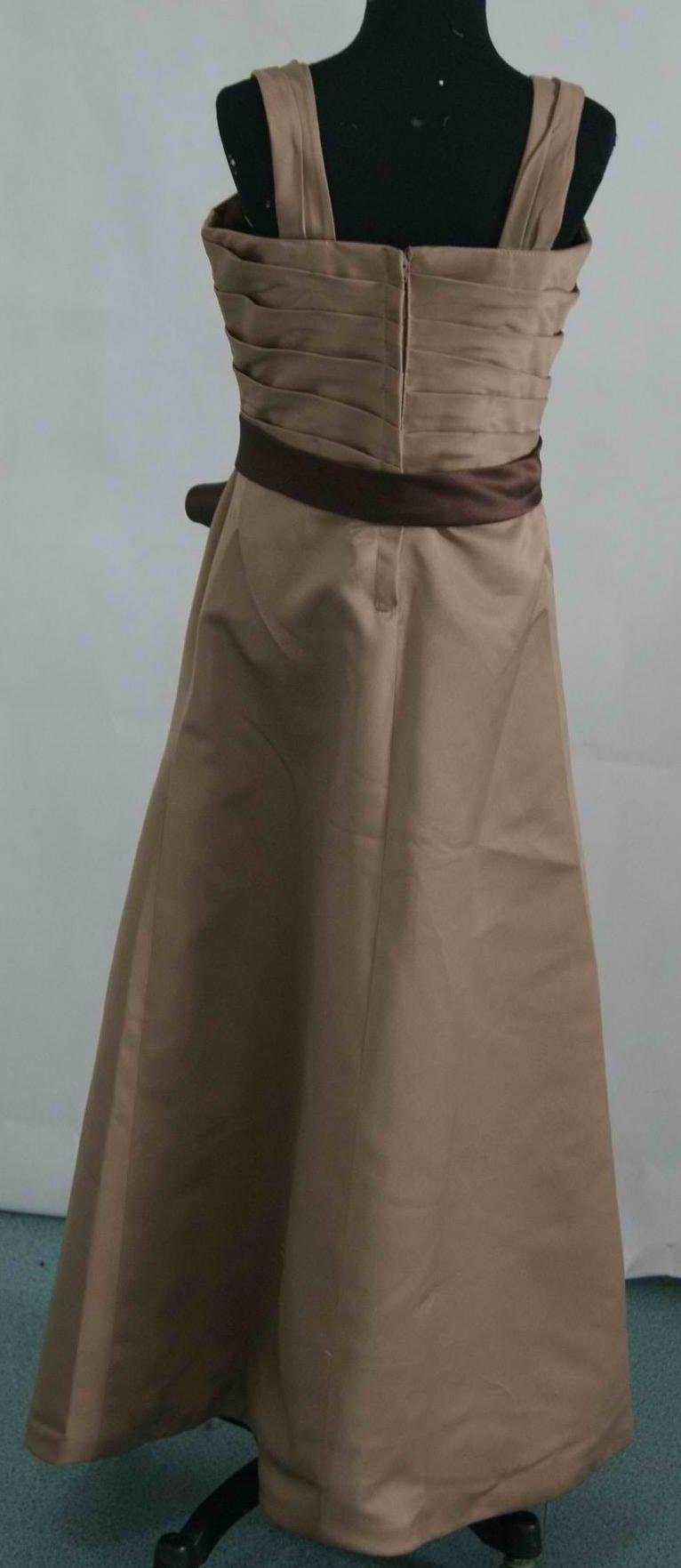 long satin caramel dress with chocolate sash