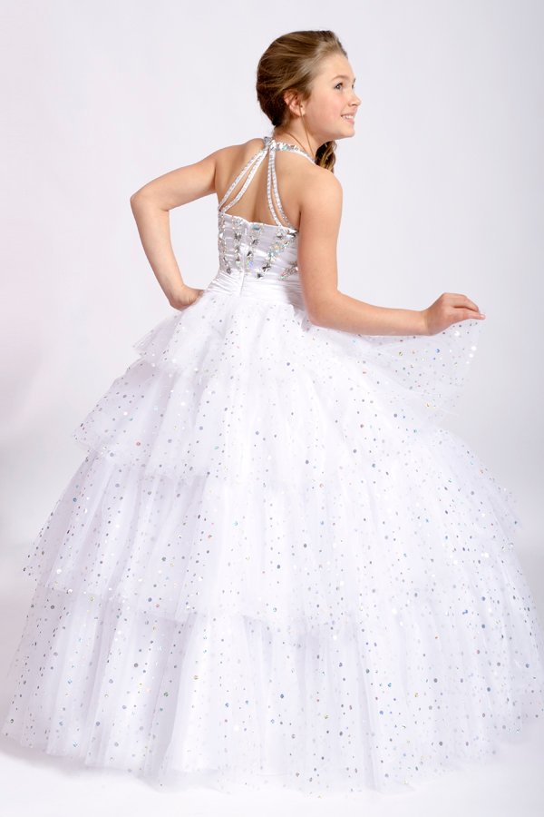 Long Halter Beaded Bodice with Soft Sparkling Tulle Skirt Ball Gown